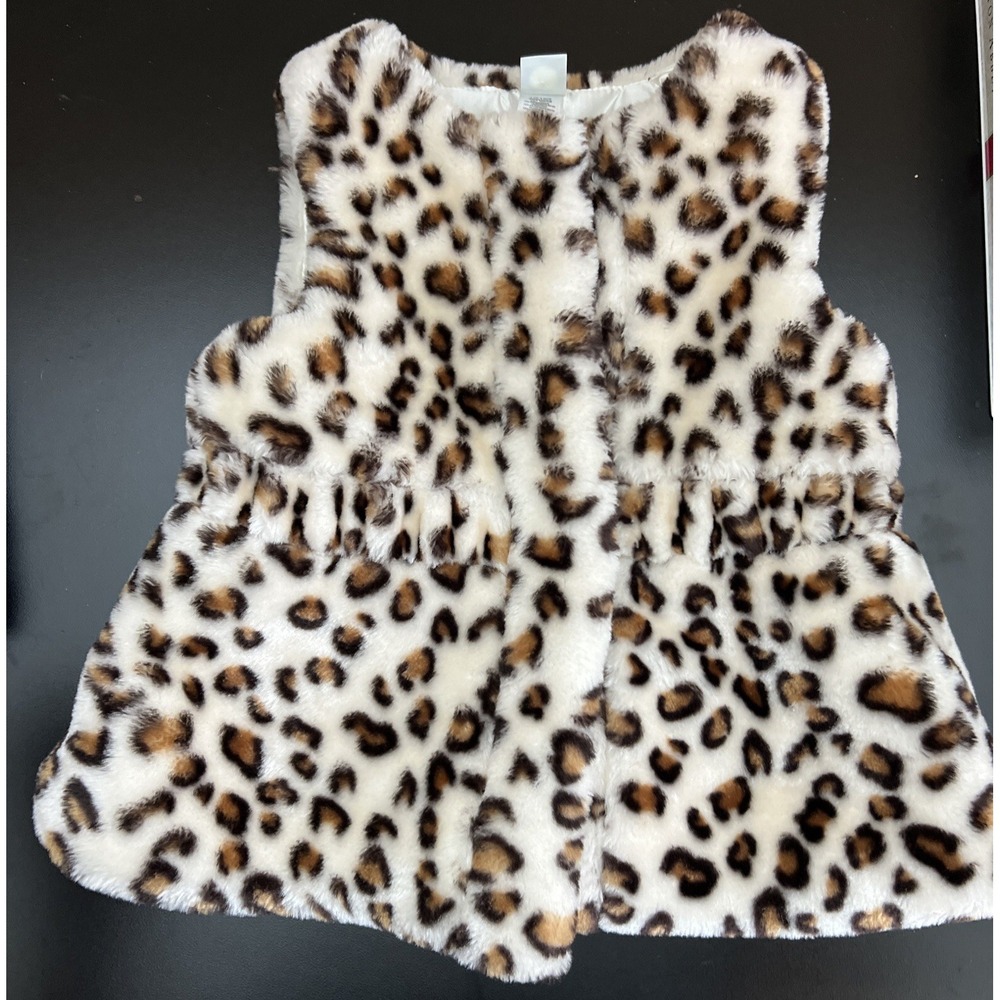 Little Me Girl Faux Fur Vest Cream Brown Black Size 3T Fuzzy Soft So Cute